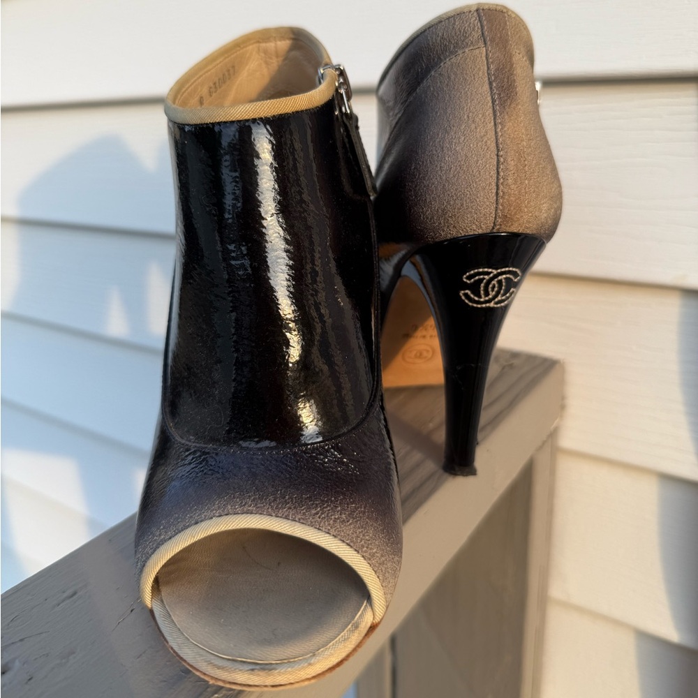 Chanel Leather Peep Toe Heels (Authentic)